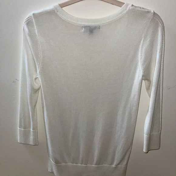 NWOT Banana Republic Sweater with crochet pattern size XS white 3/4 sleeves - Picture 3 of 5